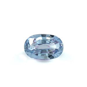 
                  
                    Load image into Gallery viewer, Front view of 1.46 ct. light blue-violet and elongated oval sapphire on white background.
                  
                