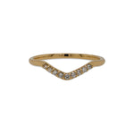 Front view of Shayla shadow band with 9 round white diamonds 0.09 TCW, cast in 14k yellow gold with a soft V-shape dip.