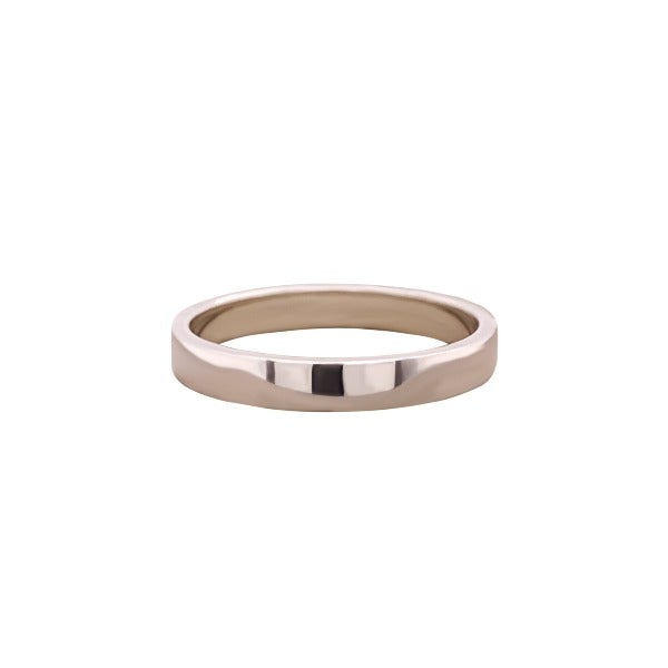 Front view of a 3 mm wide white gold band cast in 14 kt white gold by King + Curated.