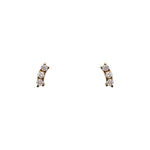Front view of round diamond studs, 0.18 TCW, each stud prong set 3 in a row in a slight curve. Cast in 14 kt yellow gold.