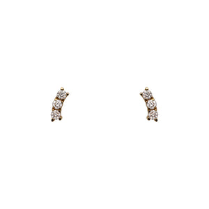 
                  
                    Load image into Gallery viewer, Front view of round diamond studs, 0.18 TCW, each stud prong set 3 in a row in a slight curve. Cast in 14 kt yellow gold.
                  
                